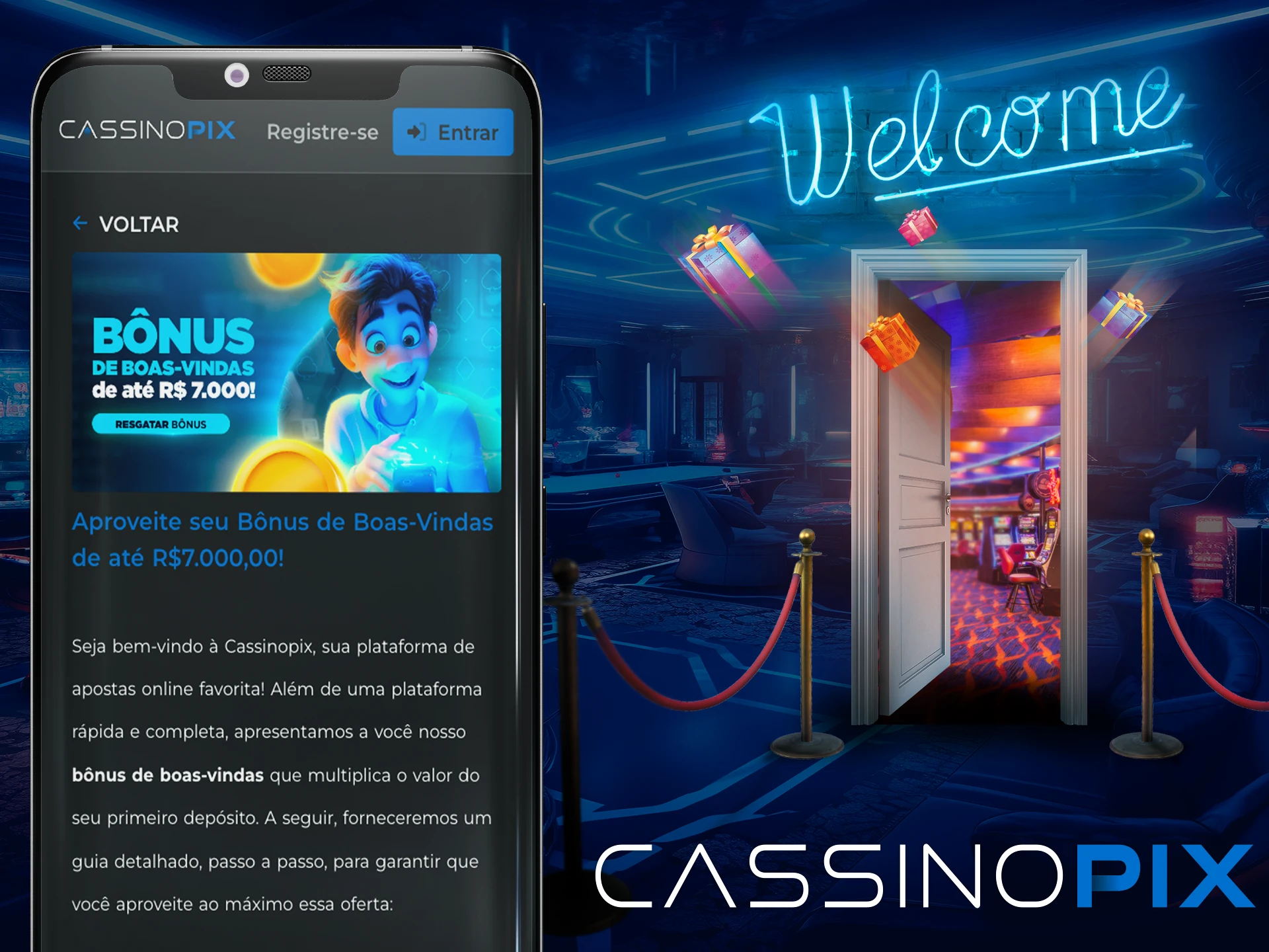 Ganhe um bônus de boas-vindas no aplicativo móvel Cassino Pix.