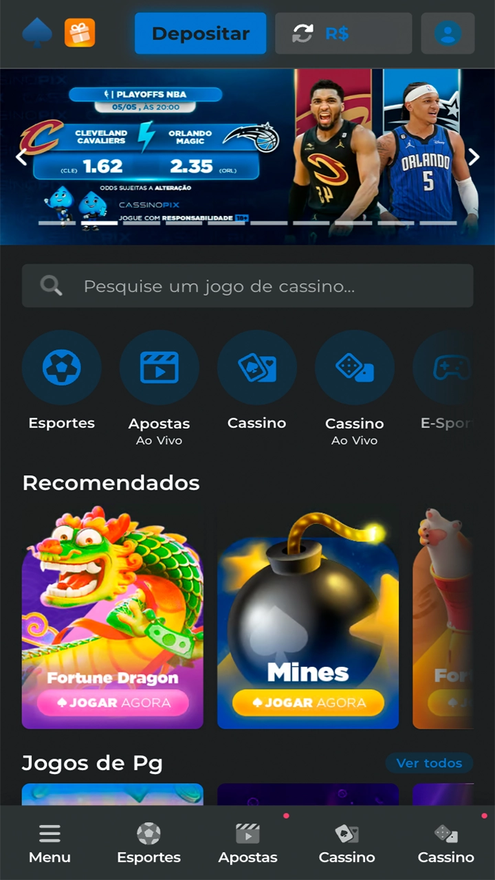 Acesse o site da Cassino Pix em seu dispositivo Android.