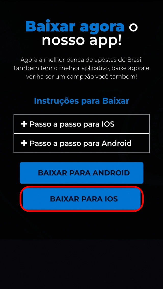 Instale o aplicativo Cassino Pix em seu dispositivo IOS.