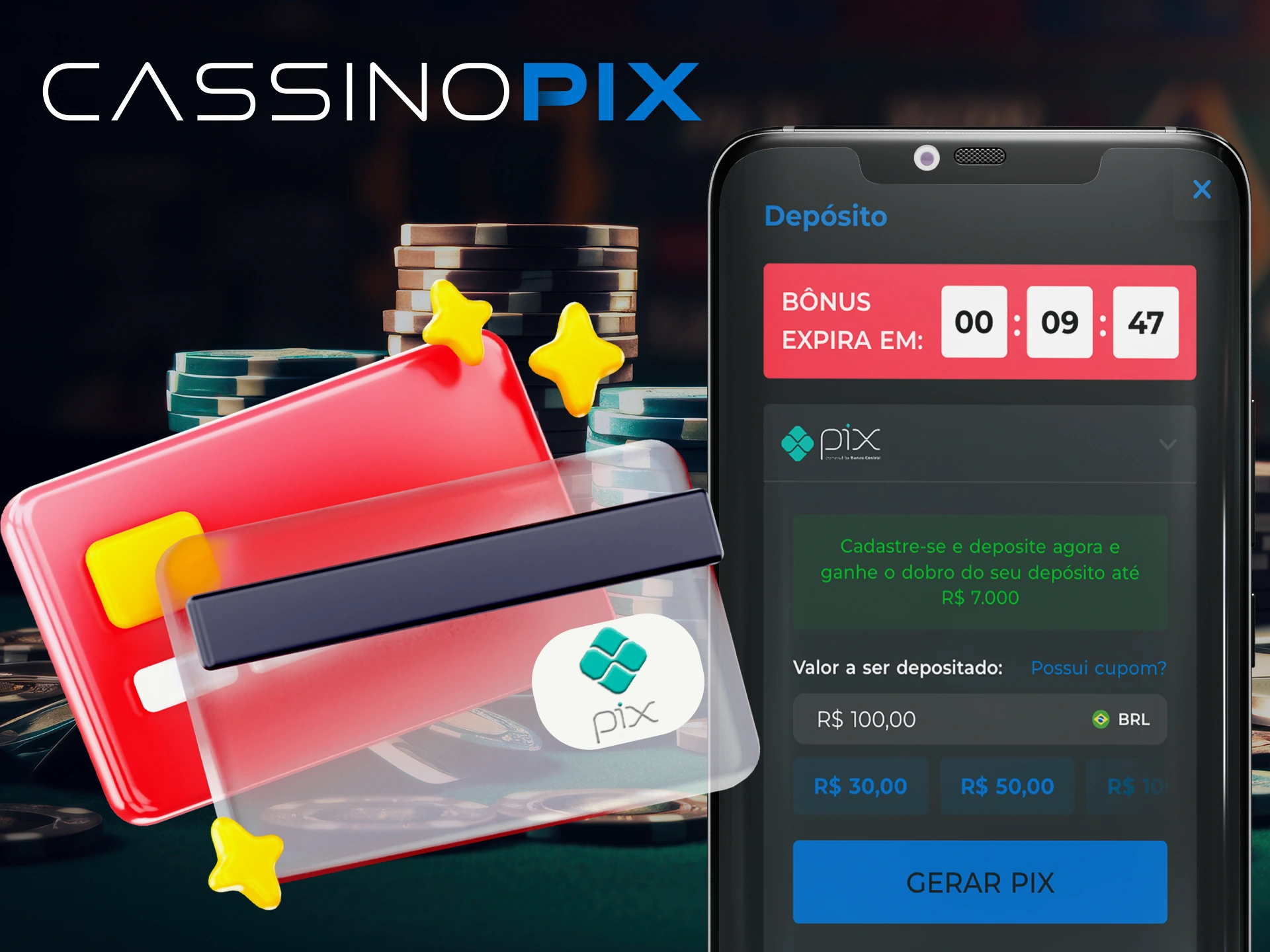 Recarregue seu saldo no aplicativo Cassino Pix.
