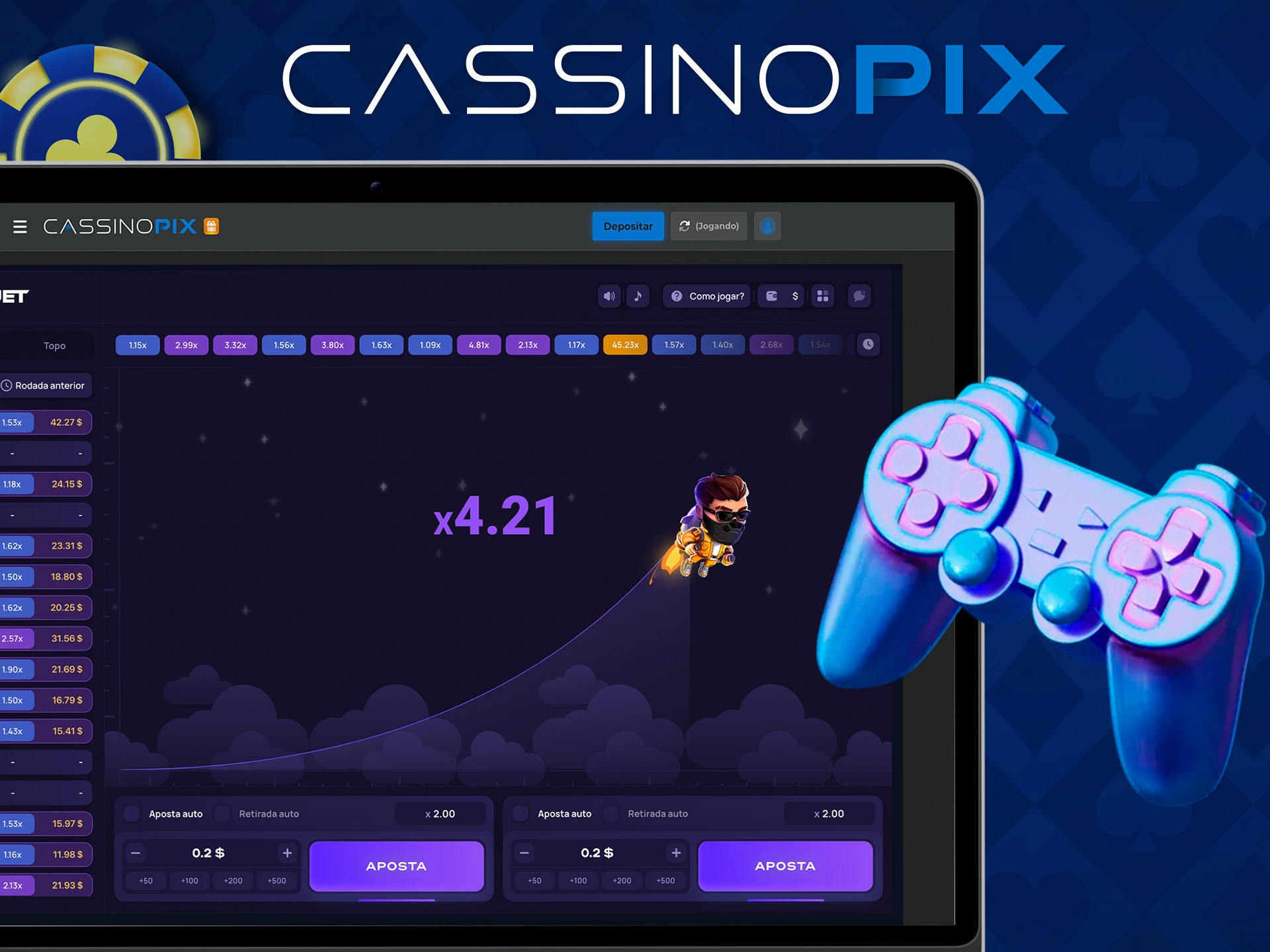 Familiarize-se com a interface do jogo Lucky Jet no Cassino Pix.