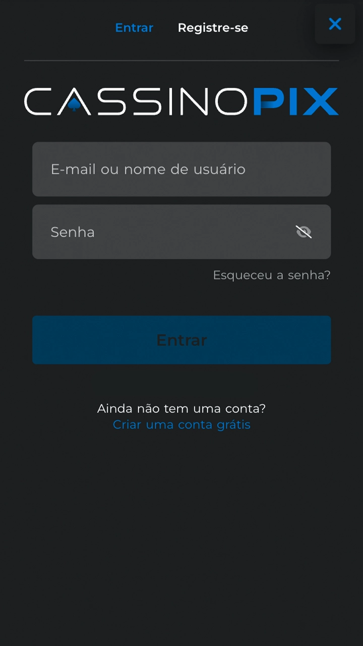 Registre-se ou faça login na sua conta Cassino Pix.